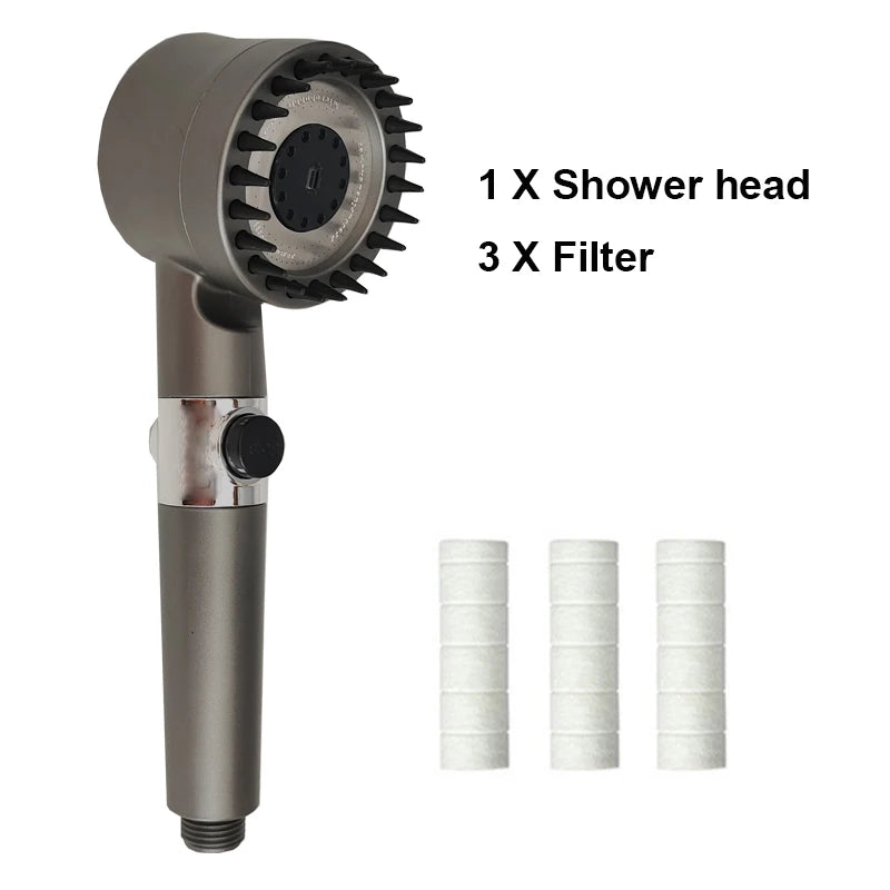 High Pressure Shower Head 3 Mode Adjustable Showers with Massage Brush Saving Water Filter SPA Showerhead Bathroom Accessories