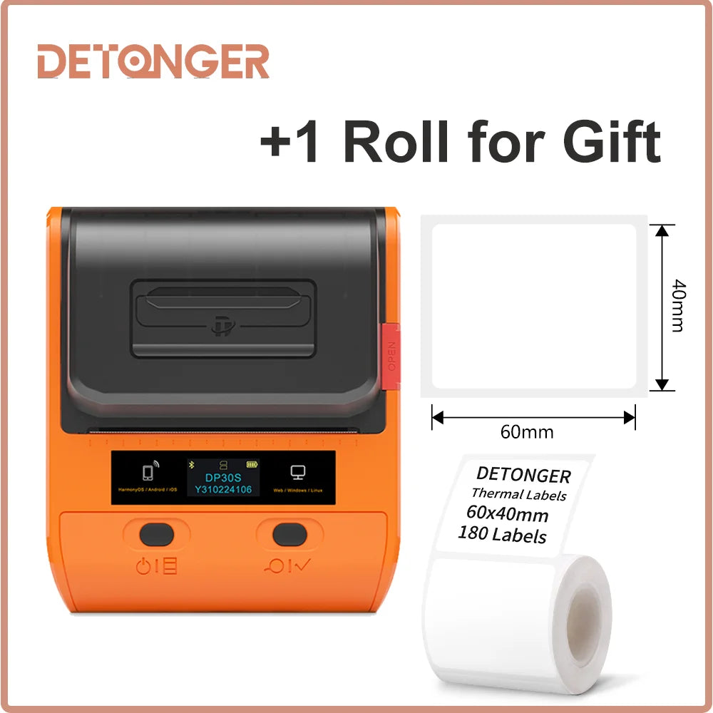 DETONGER DP30S 28-80mm Mini Portable Thermal Printer Multifunctional Barcode Label Sticker Maker BT Android / iOS