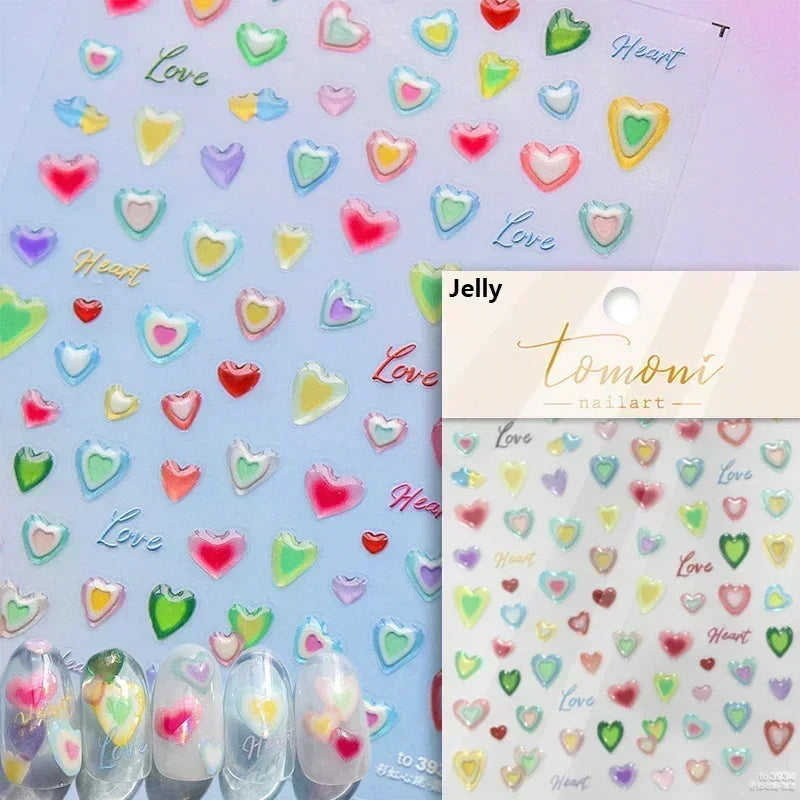 5D Gradient Love Gem Glitter Love Heart Colorful Cat's Eye Rhinestone Soft Self Adhesive Nail Art Stickers Shiny Manicure Decals