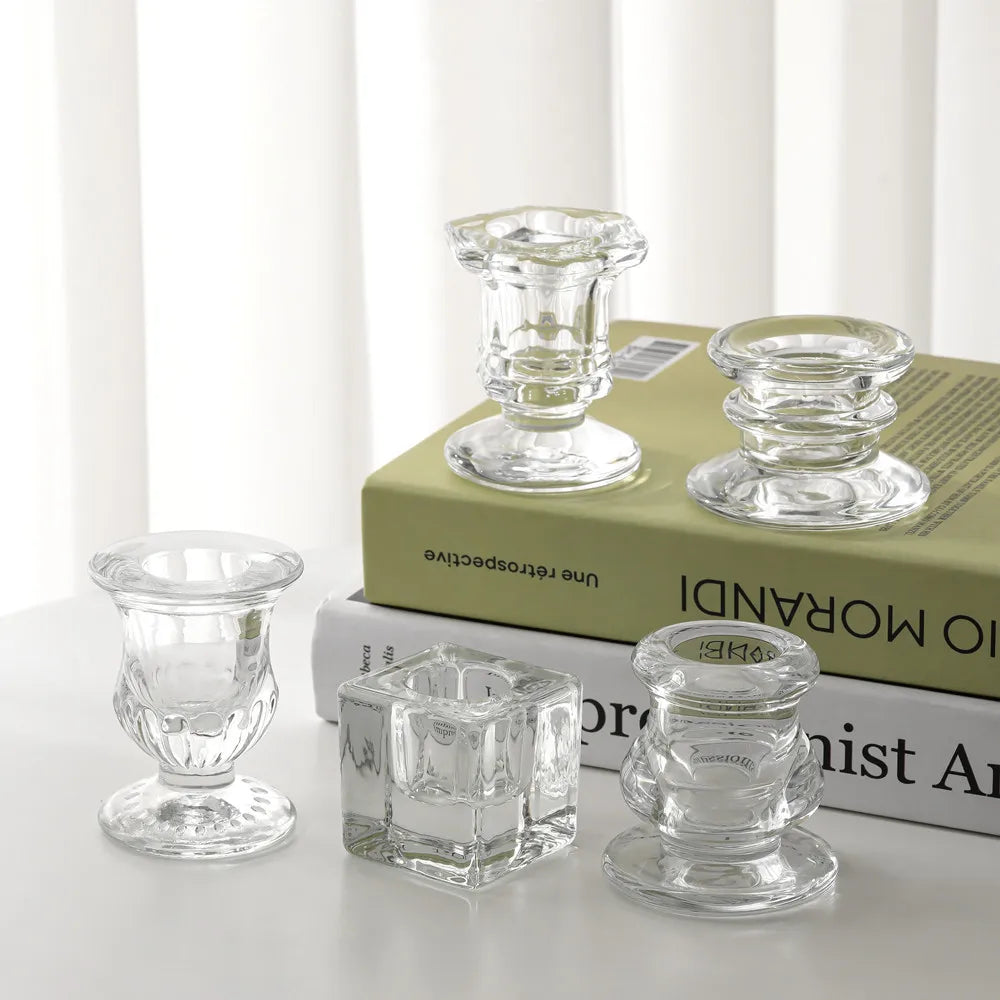 European Style Crystal Glass Candle Holder Romantic Dinner Small Candle Stand Bar Home Hotel Decor