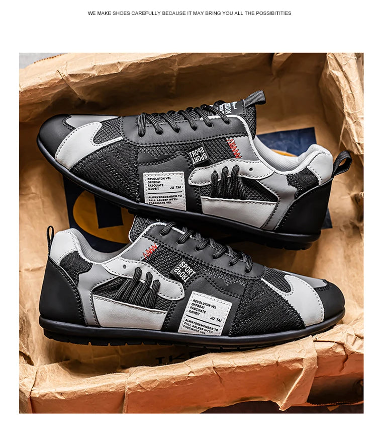 Men's Trendy Black and Gray Color-Blocked Mesh Breathable Casual Sports Shoes, Summer Thin Retro Forrest Gump Shoes, Lightweight Soft-Soled Shock-Absorbing Non-Slip Versatile Wear-Resistant Men's Shoes