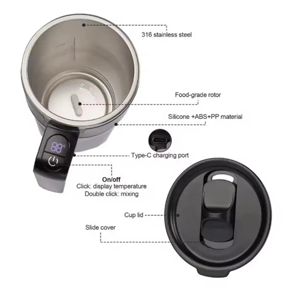 400ML Mixing Cup LED Temperature Display Coffee Cup 316 Stainless Steel Magnetic rotating stirring Milk Coffee Self Stirring Mug