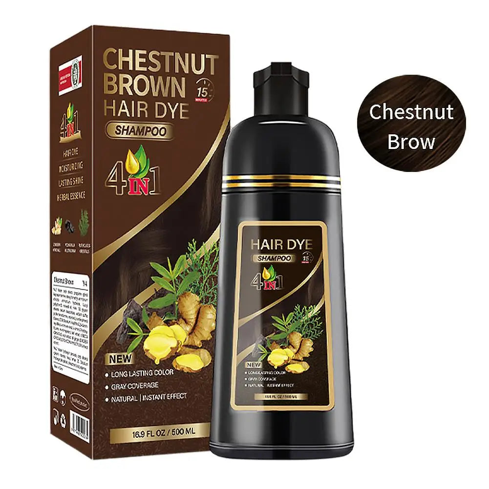 Black Brown Hair Dye Shampoo 500ml,4-in-1 Color Shampoo for Gray Coverage, Long-Lasting Natural Hair Coloring for Women Men