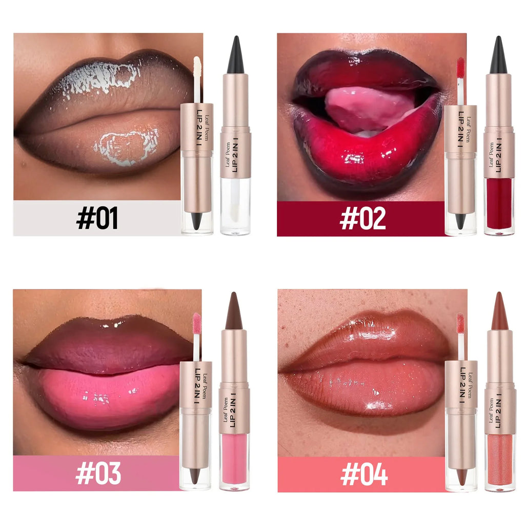 Pink Brown Tapered Lip Liner Contour Pencil Double Head Mirror Plumping Lip Glaze Crystal Lip Gloss Sexy Red Lips Tint Makeup