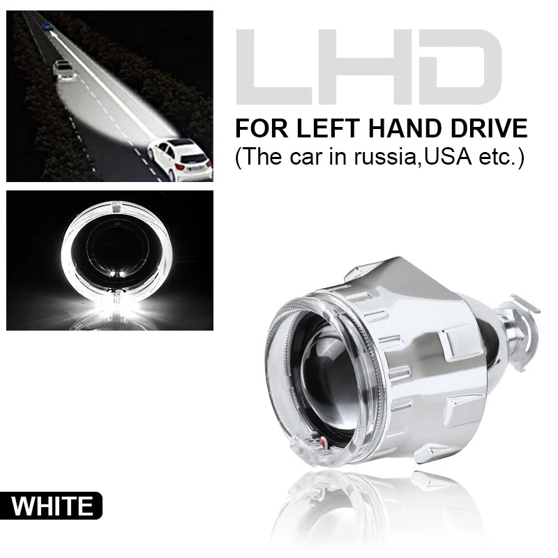 80mm LED White Angel Eyes 2.5 Inch Bi-xenon Headlight Projector Lens H4 H7 Front Head Lamp for Car Offroad Motorcycle DRL Lamp