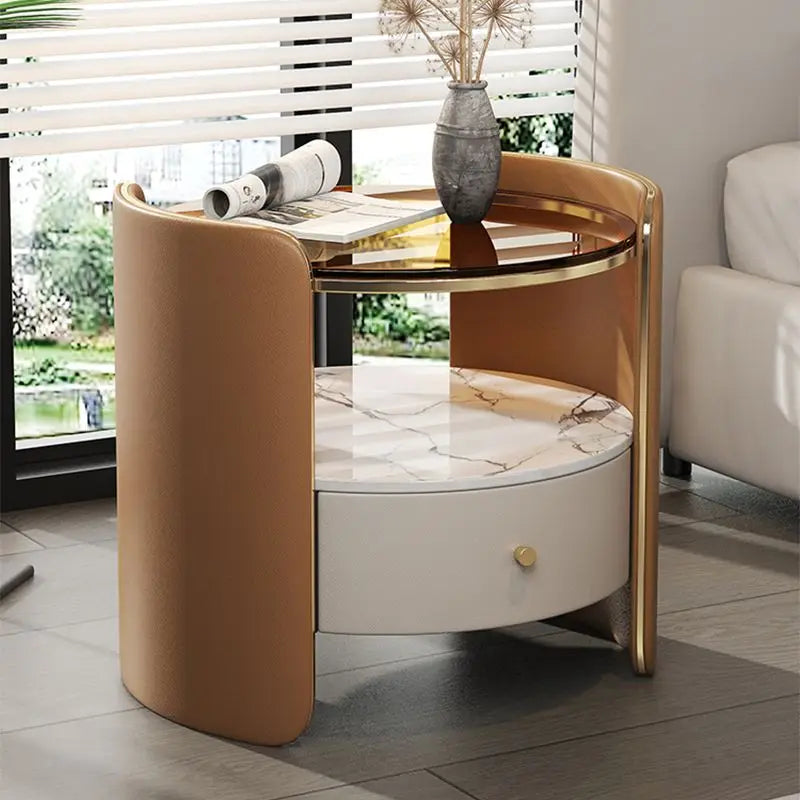 Modern Italian Round Bedside Table: Minimalist Design, Luxury & High-End Storage for Home Bedrooms