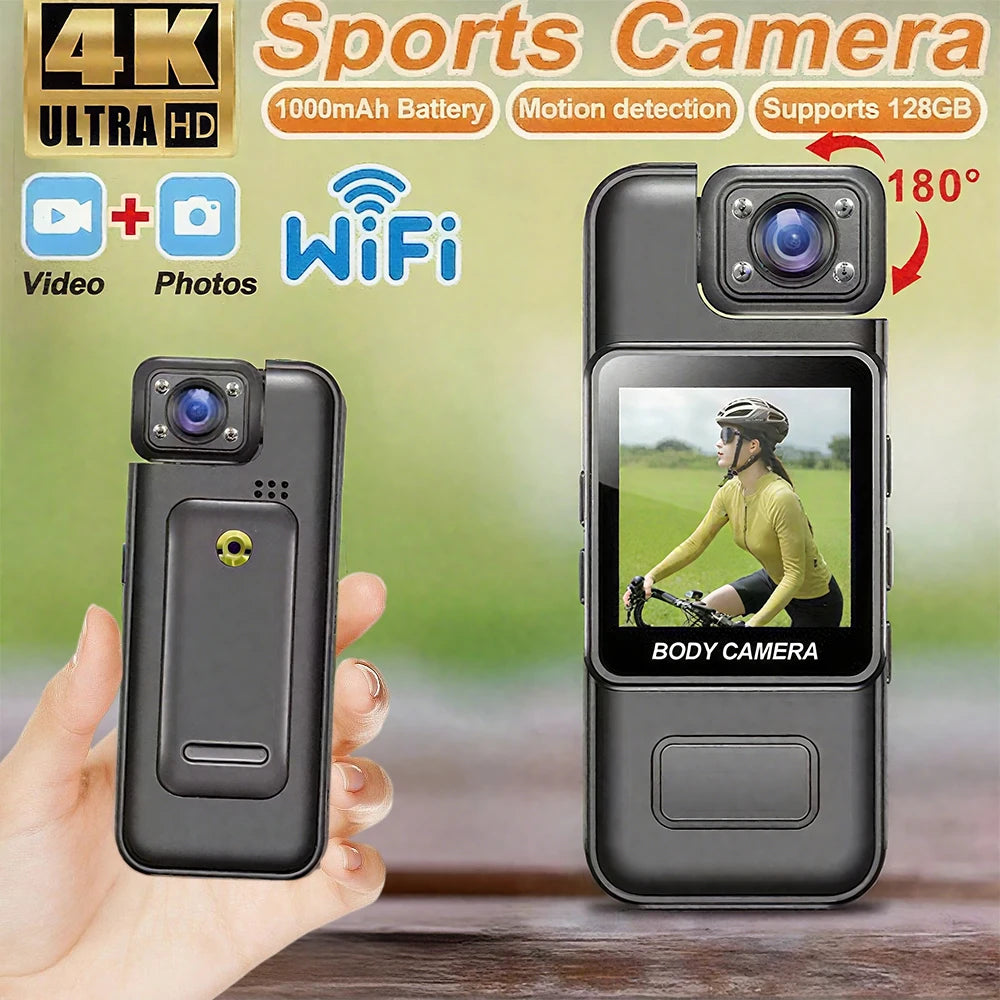 4K Ultra Hd Wifi Portable Body Camera Night Vision 180° Lens 8H Recording Motion Detection Mini Recorder For Cycling & Security