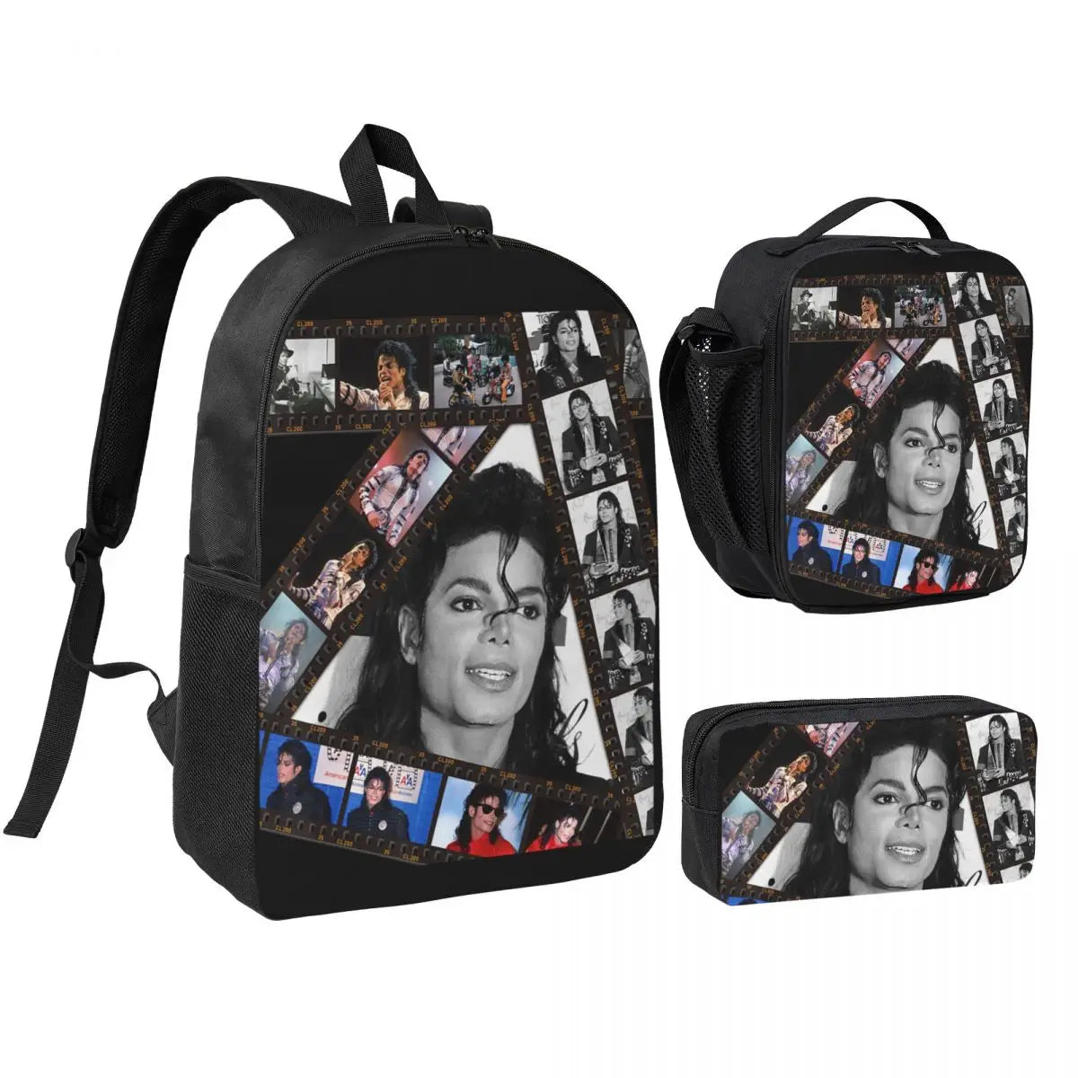 MJ Pop Legend Music 3pecs/set Backpack for Student Shoulder Bag Lunch bag Pencil Case