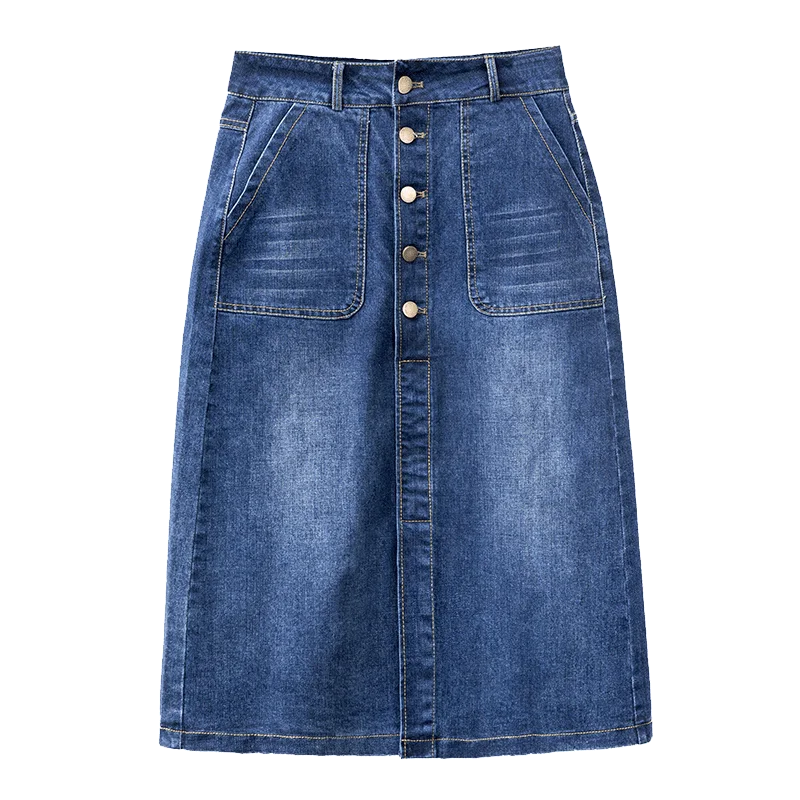 High Waist A-Line Midi Skirt for Women Spring 2023 Denim Split Long Dress Korean Style Commute Pure Color Long Skirt