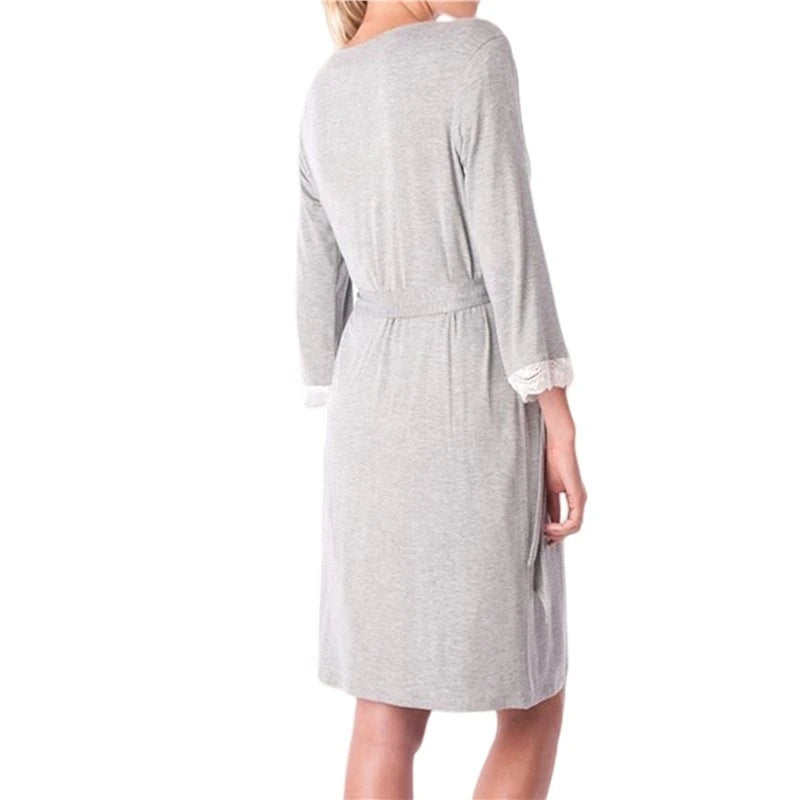 Women's Maternity Robe Pregnancy Breastfeeding Bathrobes Labor Delivery Nightgowns Dark Gray S