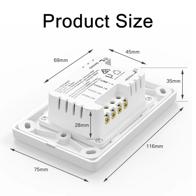 Tuya WiFi Light Switch Smart Wall Push Button Switches No Neutral Required 110-240V 1/2/3 Gang Physical Lamp Switch APP Voice