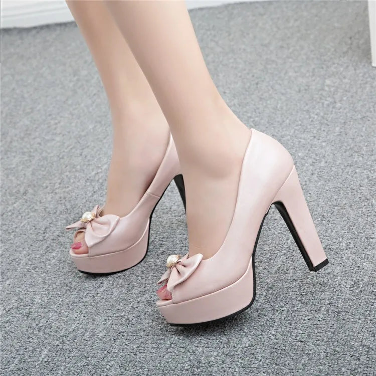 Oversize Large size Big size sandals for women and ladies  Open Toe platform shoes Thick Heel Bowknot The Lolita style