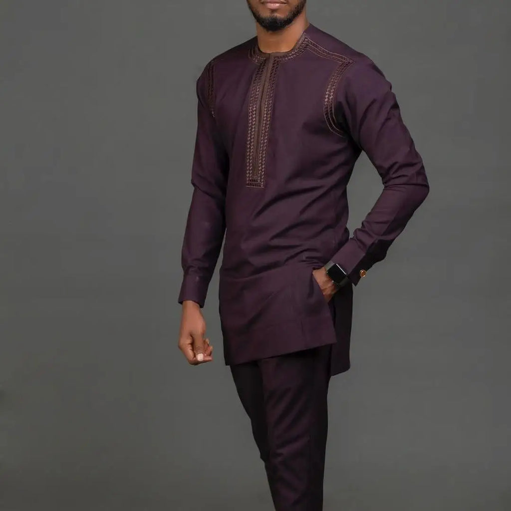 2024 Luxury Men's Suit Set Kaunda Suit Tuxedo Outfits Pocket Top Pants African Ethnic Wedding Gentleman 2pcs Sets Suit Outfits