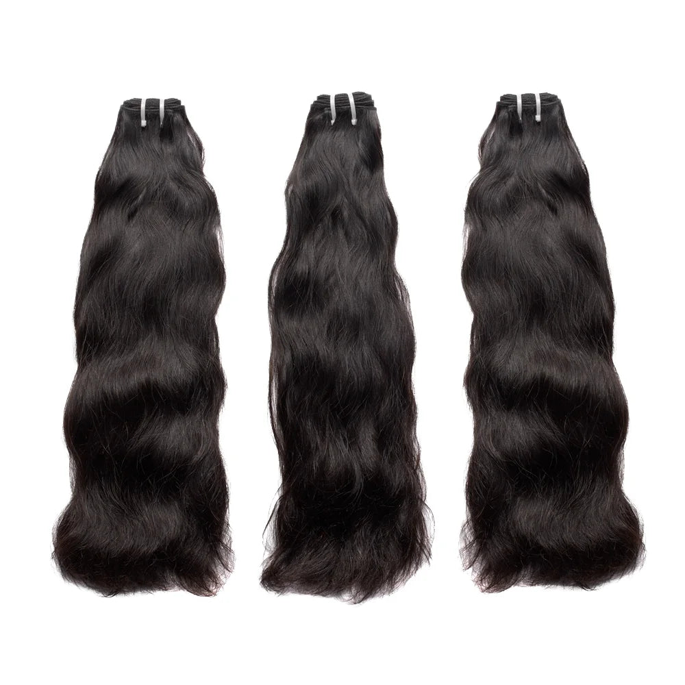 100% Human Remy Virgin Straight Wavy High Quality Shedding Resistant Soft Shiny Indian Hair Weave Machine Double Weft Cuticle