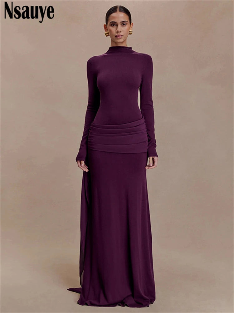 Nsauye Women Vintage Sexy New Fashion Night Club Evening Party Maxi Dress Long Sleeve 2025 Winter Holiday Elegant Bodycon Dress
