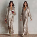 European and American style long-sleeved, slit, sequined, IN style casual, loose-fitting party dress for autumn and winter