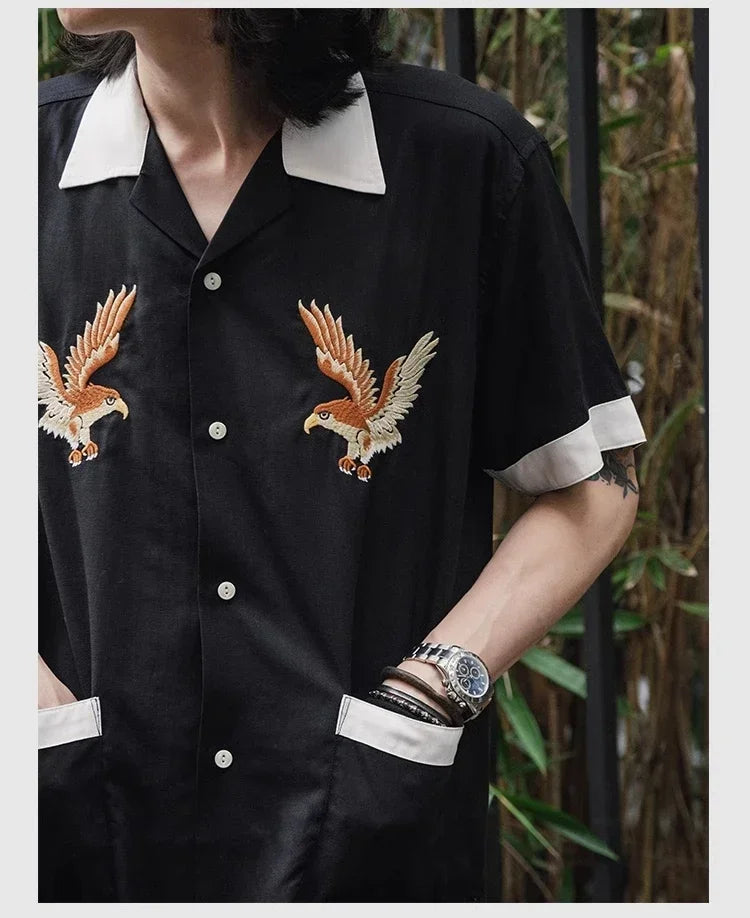 Non Stock Old Fashioned Embroidery Camp Shirt Vintage Lightweight Men's Bowling Shirt