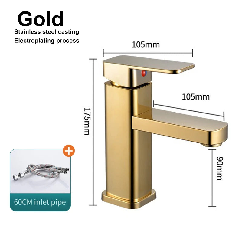 Stainless Steel Bathroom Faucet with Hot And Cold Water Outlet Valves Versatile Sink Faucet for Bathroom Cabinet And Basin