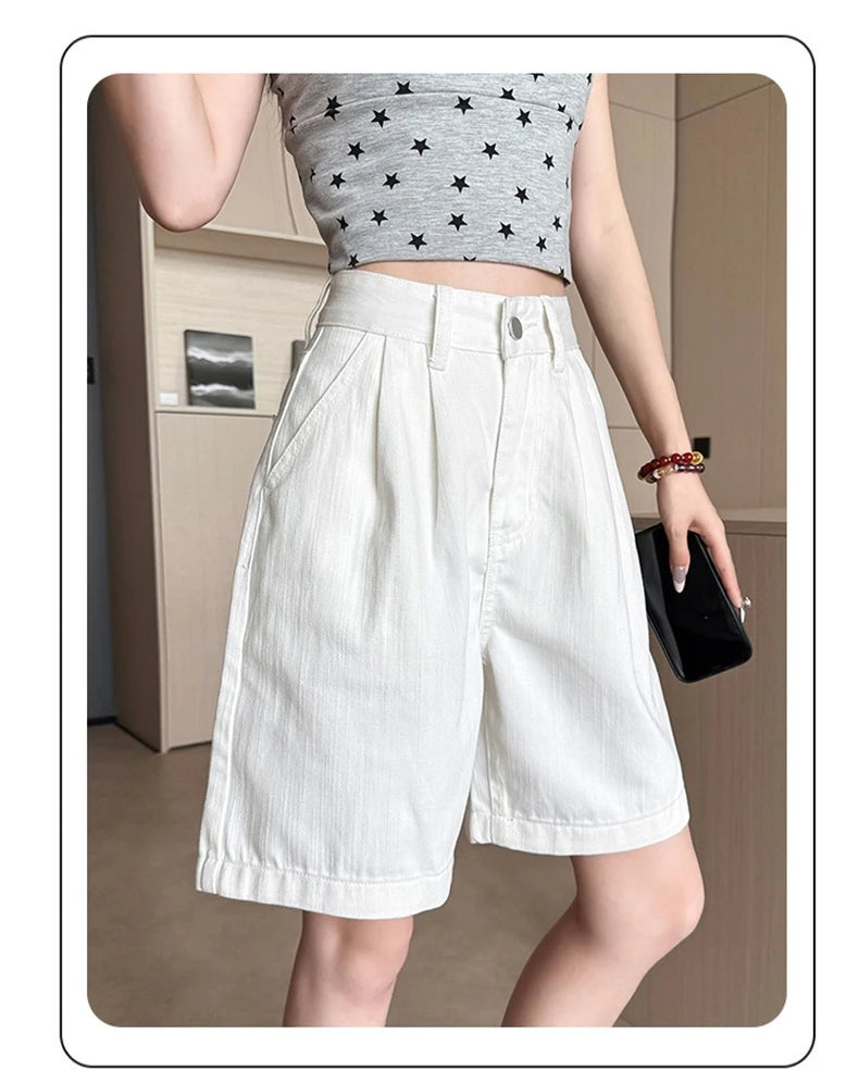 Y2K Retro Loose Casual Middle Short Jeans Summer New Women's Korean Denim Five Points Pants Ladies Fashion All Match Baggy Jeans