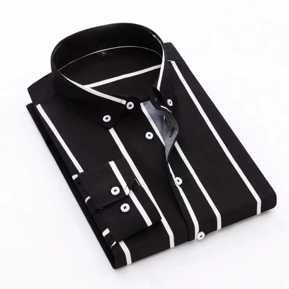 Stylish Men's Striped Shirt Printed Casual Business Dress Shirts Long Sleeve All-Match Slim Fit Fashion Korean Streetwear Shirts