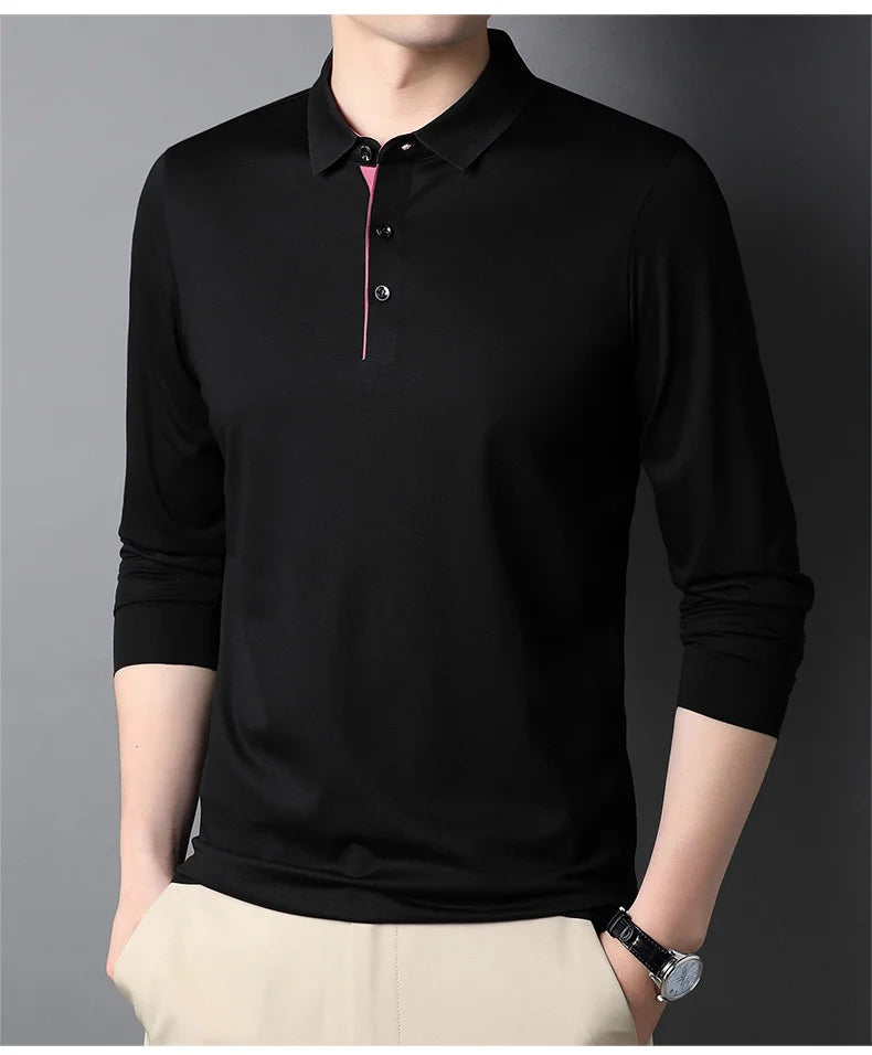 Bamboo Fiber Viscose And Cotton Blend Polo Shirt Men Short Sleeve Collar New Seamless T-shirt Summer Thin Lightweight Poloshirt