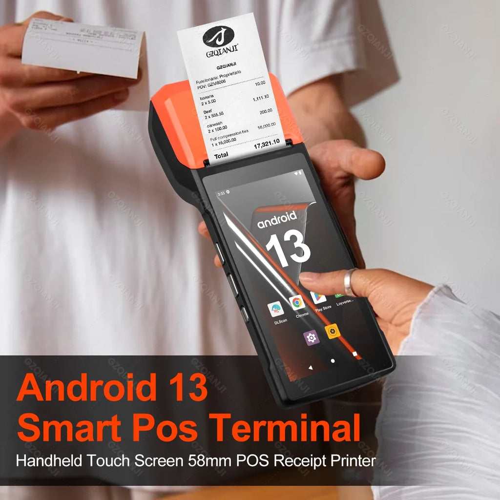 4G Android 13/14 Handheld POS Printer with 58mm Thermal Printing, 1D2D Scanner, NFC optional Compatible with Loyverse POS, Grab
