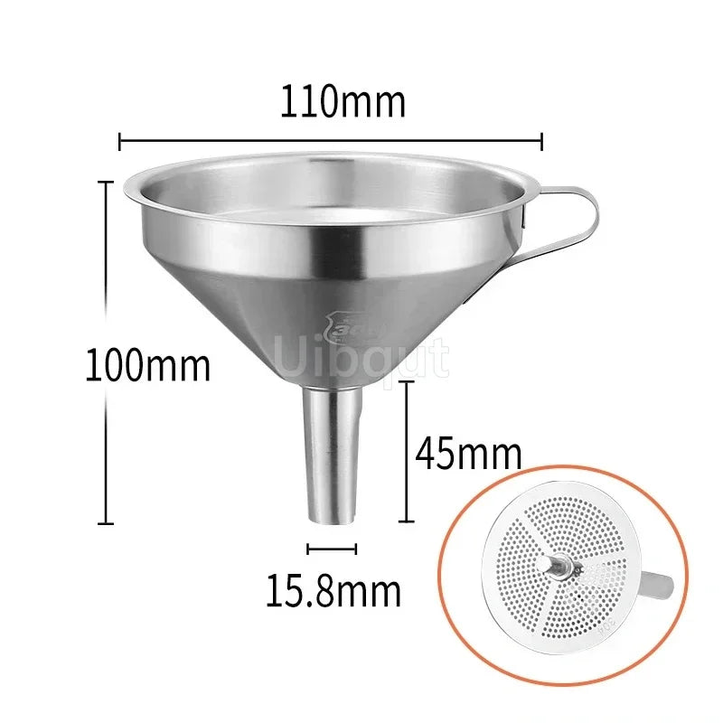 304 Stainless Steel Funnel Metal Wide Mouth Funnel With Strainer Mesh For Cooking Oil Liquid Spice Filter Home Kitchen Gadgets
