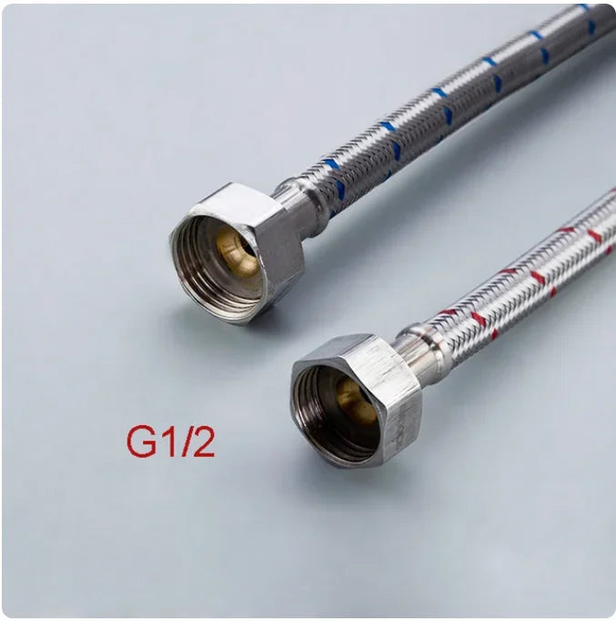G1/2 G3/8 G9/16 60cm 1 Pair Hot and Cold Water Faucet Inlet Hose Heater Flexible Connecting Pipe Stainless Steel Faucet Pipe