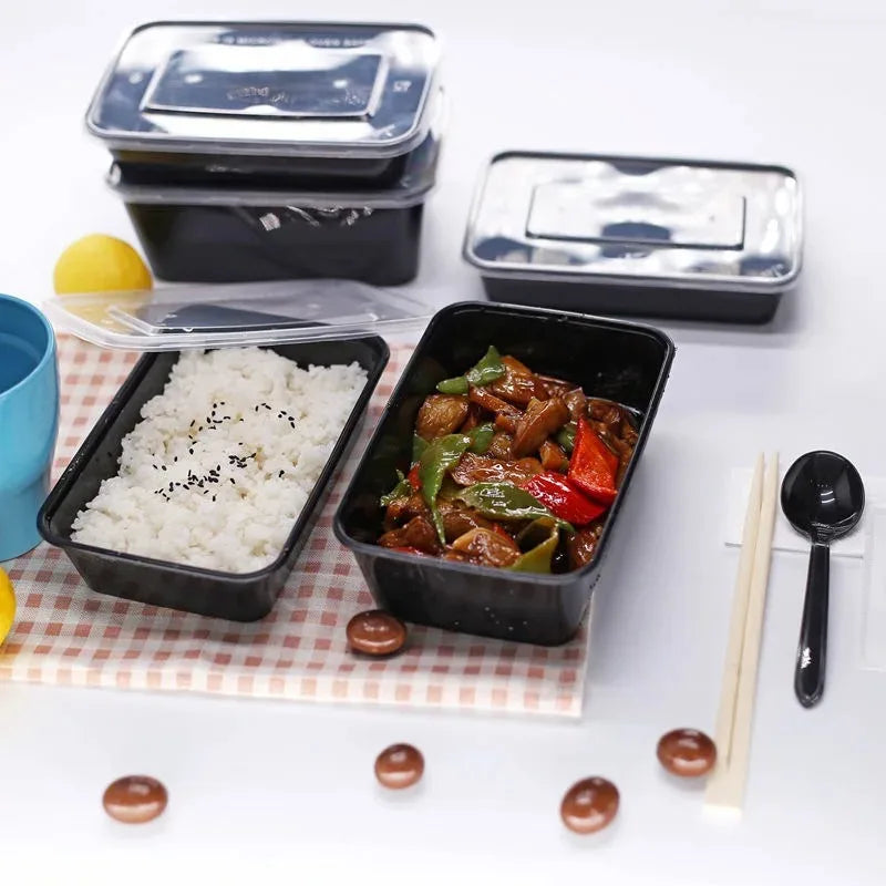 10/30pcs Disposable Food Containers Black Plastic Salads Sandwiches Lunch Box with Lids Home Kitchen Refrigerator Storage Boxes