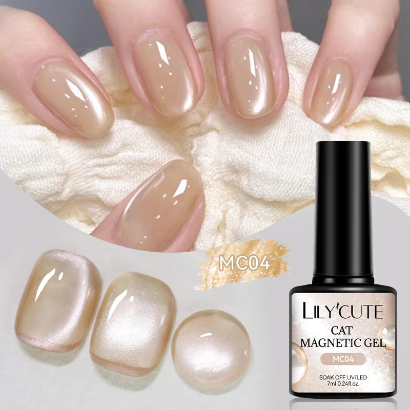 LILYCUTE 7ml Gold Coffee Cat Magnetic Gel Nail Polish Autumn Winter Nails Ultra Shine Moonlight Semi Permanent UV Gel Soak Off
