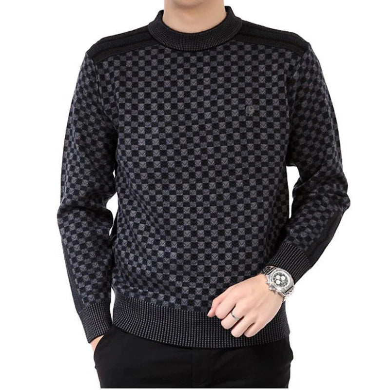 Autumn Winter Men's Warm Sweater Casual O-Neck Thick Cashmere Turtleneck Pullover Men Classic Plaid Sweaters Knitwear Clothing