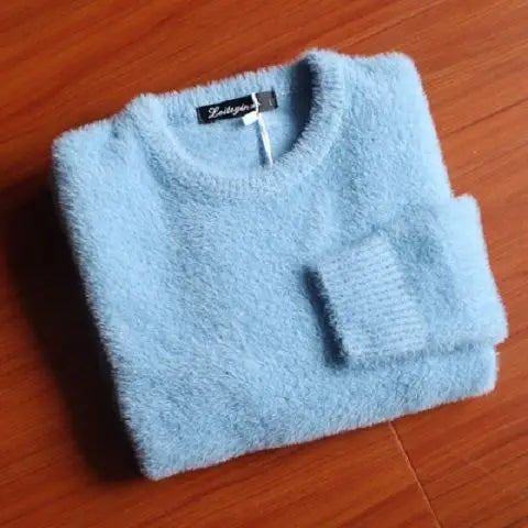 Men's Pure Mink Cashmere Sweater O-Neck Pullovers Knit Large Size Mink Sweater Winter New Tops Long Sleeve High-End Jumpers X49