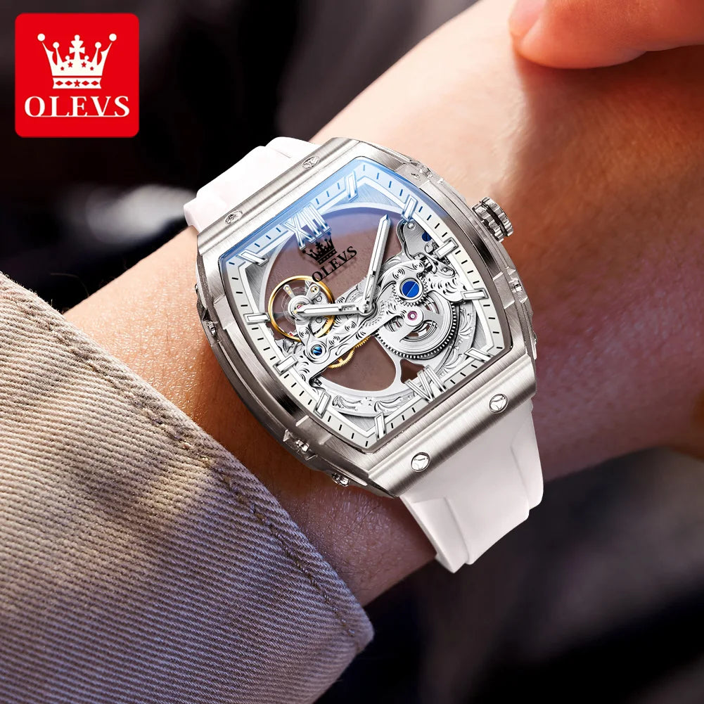 OLEVS 6779 Transparent Hollow Mechanical Men's Watches Fashion Luxury Silicone Strap Waterproof Skeleton Automatic Watch For Man