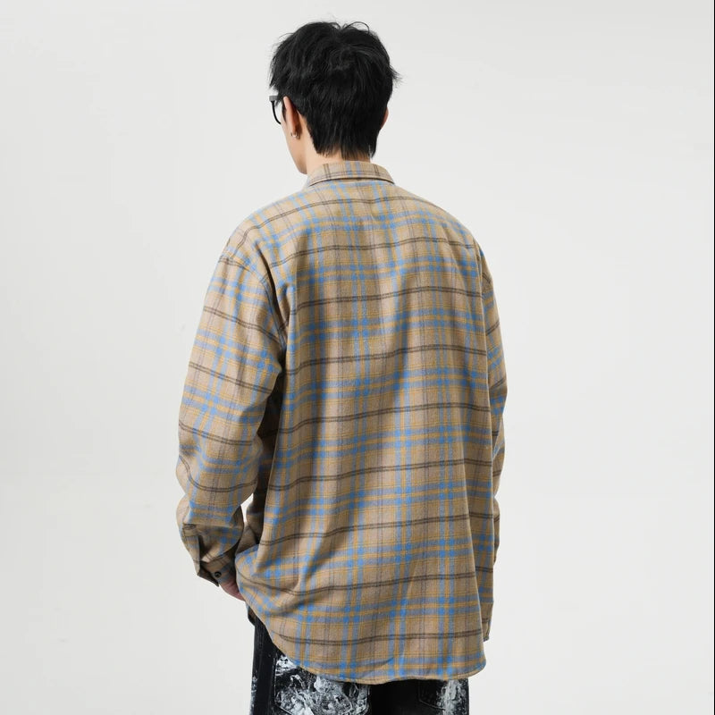 Men Shirt Plaid Flannel Long Sleeve Plus Size Loose Hip Hop Street Mens Casual Shirt Oversized Male Soft Dress Shirt Dropshippig