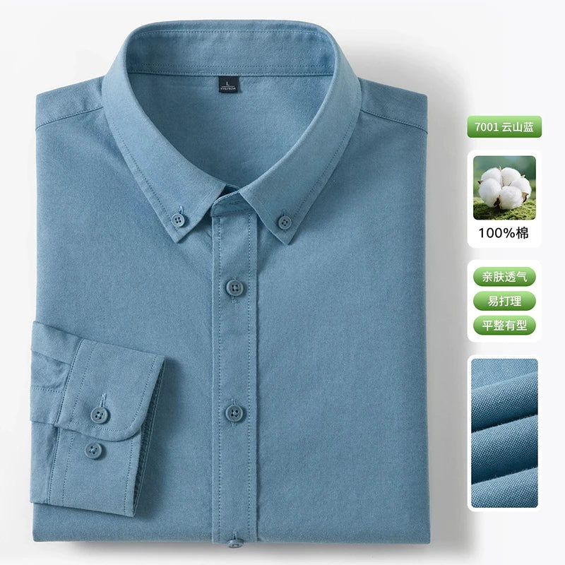 New 100% Pure Cotton Striped Shirt For Men's Long Sleeve Casual Regular Fit Soft Comfortable Business Social Shirts Men Clothing