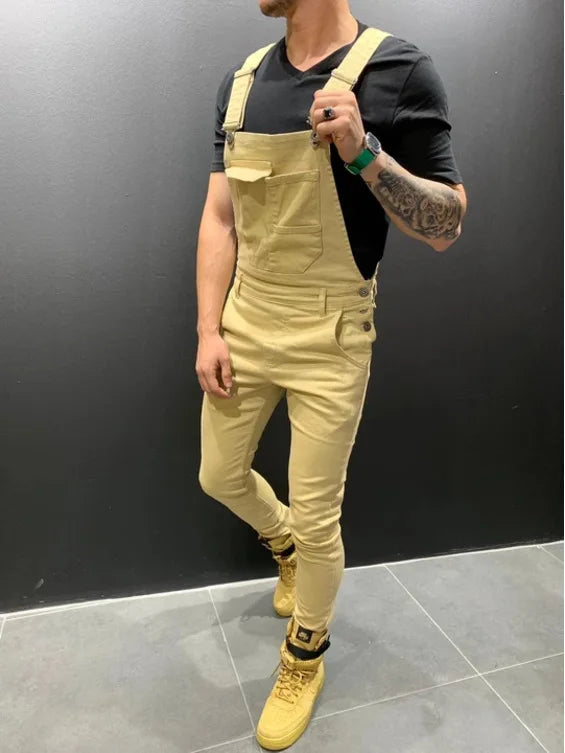 Men's Tie Dye Denim Overalls, Fashionable Slim Fit and Slimming Pants, Solid Color New Style Mens Jeans