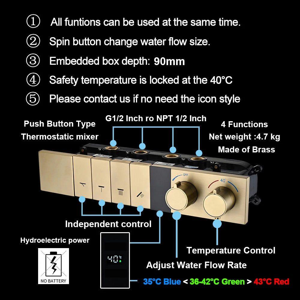 M Boenn 4 Functions Large Shower Set System Smart Digital Display Thermostatic Mixer Ceiling Black Shower Head Bathroom Faucets