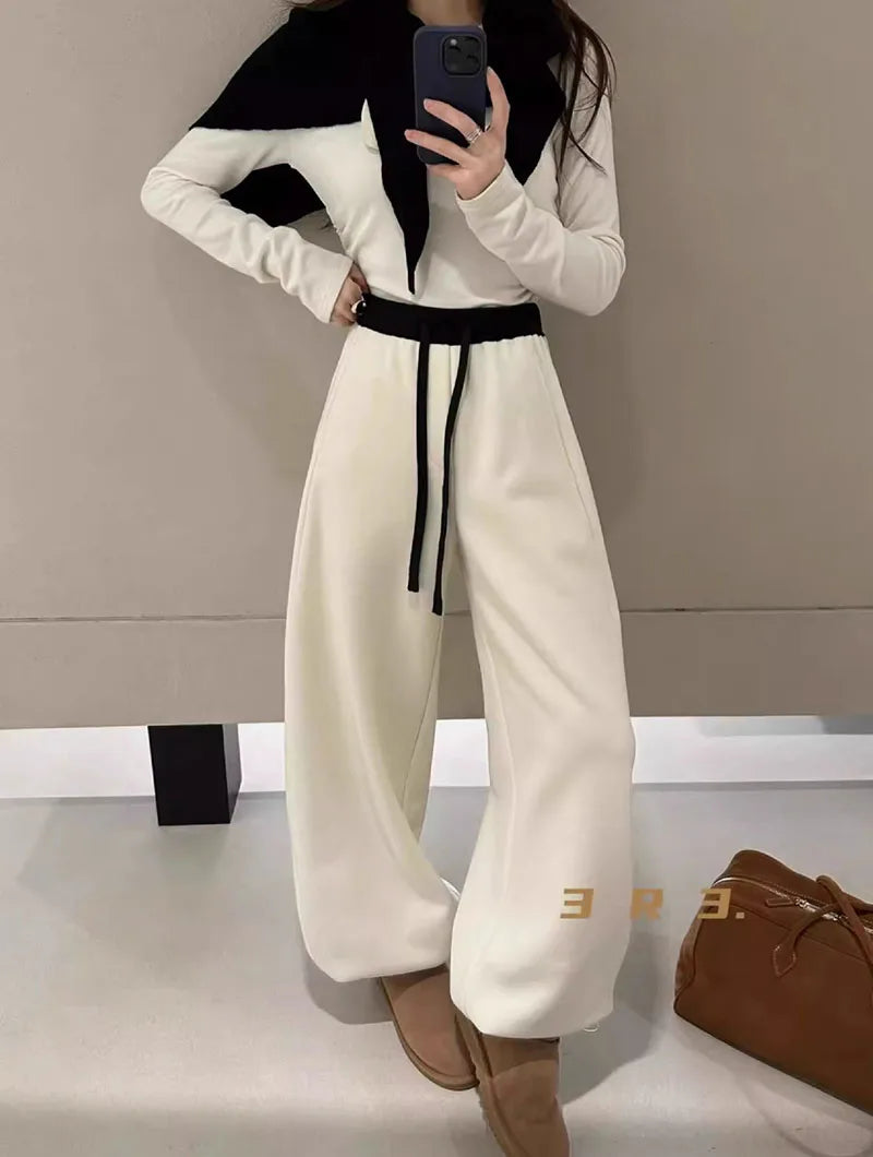 Women Drawstring Baggy Sweatpants High Waist Loose Wide Leg Curved Trousers Casual Soft Streetwear Jogger Pants for Daily Wear