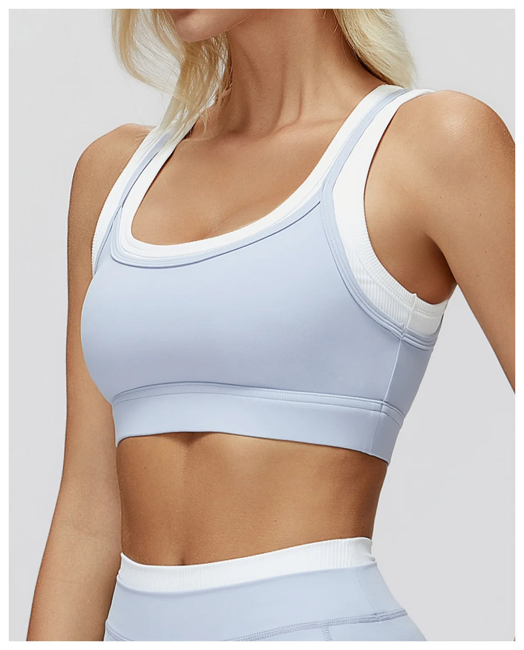 Custom LOGO Women's Naked Fake Two-piece Sports Vest Threaded Contrast Yoga Bra Running Fitness Clothing Top