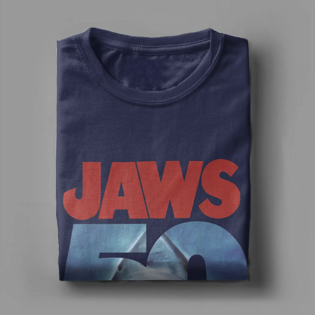 Jaws 50th Anniversary Logo Movie Graphic T Shirt Men Cotton Creative T-Shirt Round Neck  Tee Shirt Short Sleeve Tops New Arrival
