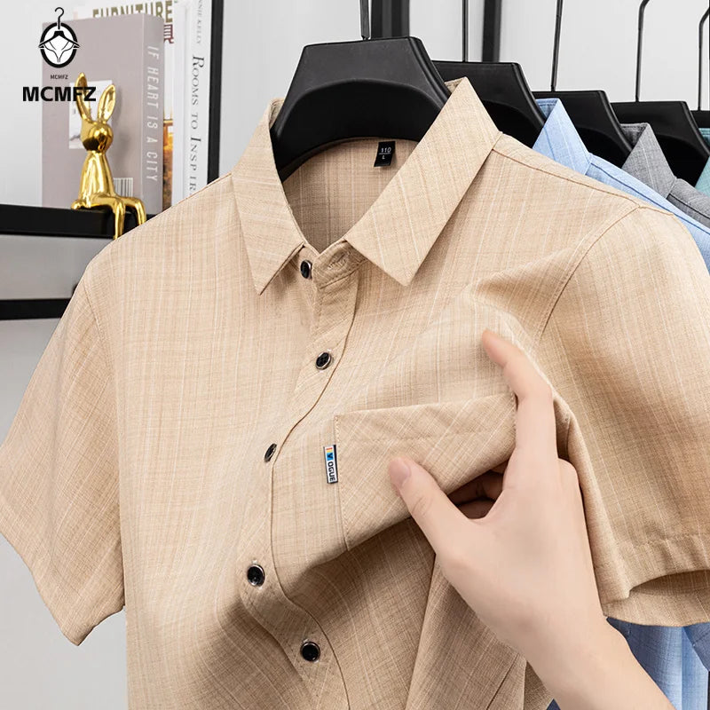 Men Casual Short Sleeve Shirt Anti Wrinkle Quick Dry Comfortable Fabric Business Daily Outdoor Travel Work Wear Blouse