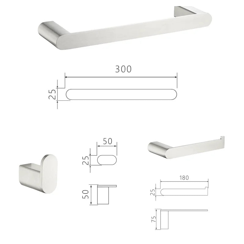 Bathroom Hardware Set Stainless Steel Bathroom Accessories Set Wall Mounted Towel Bar Towel Ring Toilet Paper Roll Holder Set