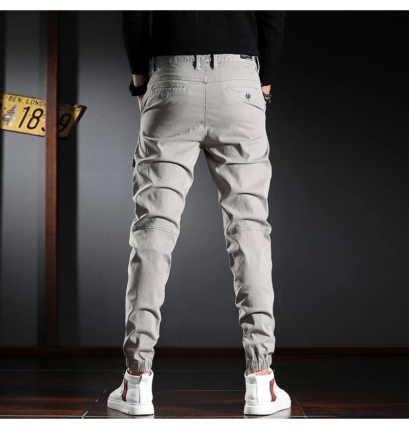 Streetwear Fashion Men Jeans Elastic Stretch Slim Fit Spliced Designer Casual Cargo Pants Hombre Hip Hop Joggers Men Overalls