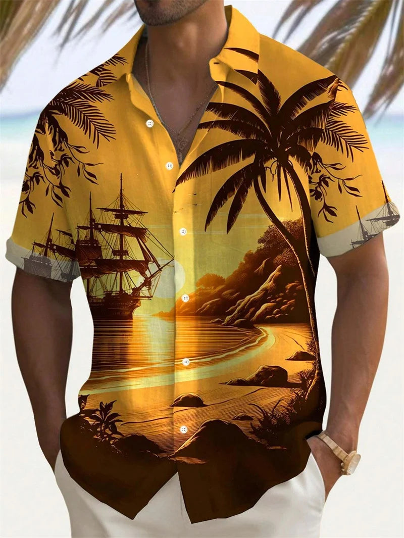 Parrot print tropical Hawaiian shirt men's casual short sleeved button down holiday beach shirt men's loose clothing
