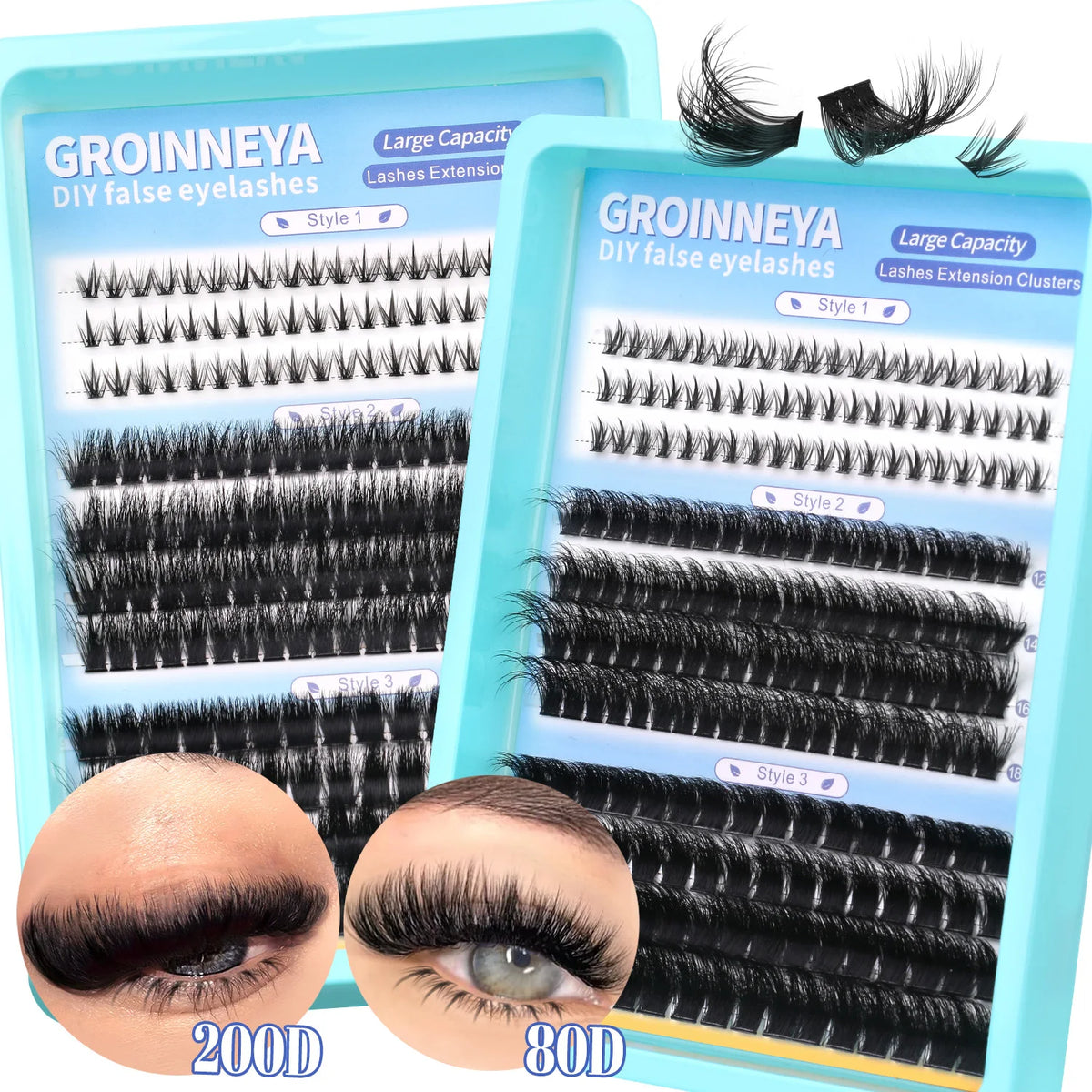GROINNEYA Lashes Clusters Volume Lash Clusters with Spikes Lash Extension Kit Bottom Lashes Wispy Eyelashes DIY Lash Extension