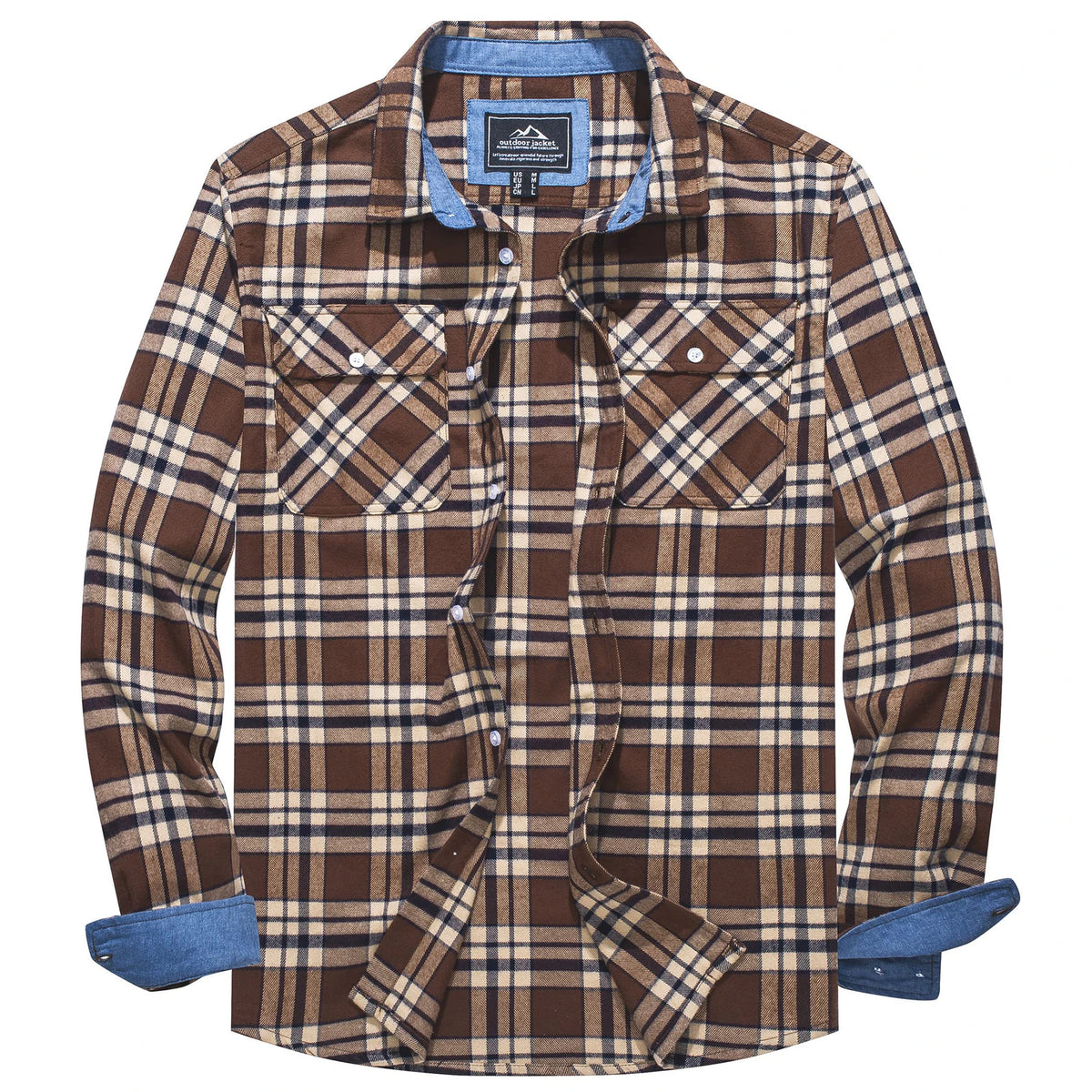 MAGCOMSEN Autumn Windproof Men's Flannel Shirt Warm Long Sleeve Casual Plaid Shirts with Two Chest Pockets