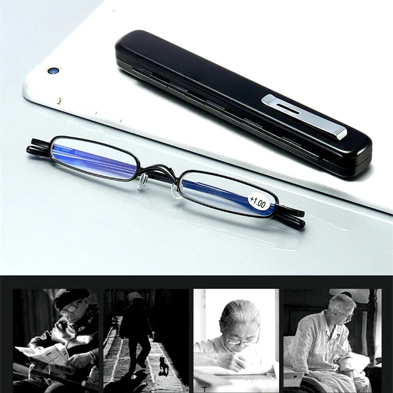 Elegant Reading Glasses Metal Frame Ultra-thin Men Women Reading Glasses Portable Mini Reading Presbyopia Eyeglasses with Box