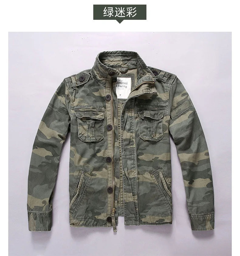 Men Camo Cargo Jacket Autumn Heavyweight Wash Cotton Windbreaker Jacket Military Camouflage Outdoor Sportswear Coat Multi Pocket