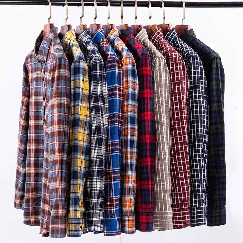 8XL Classic Plaid Men's Flannel Shirts Men Long Sleeve Casual Men's Flannel Shirts Men Long Sleeve Casual Big Size Single Pocket