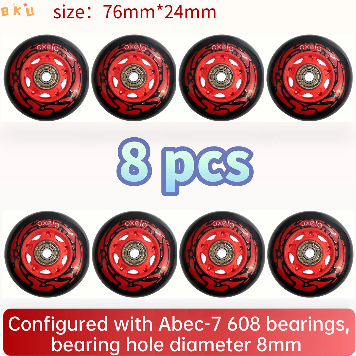8-Piece PU Replacement Wheels 76mm(3") with ABEC-7 Bearings, PP+PU Material Fit Inline Skates/Kids Scooters/Strollers/Luggage